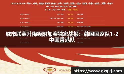 城市联赛升降级附加赛独家战报：韩国国家队1-2中国香港队